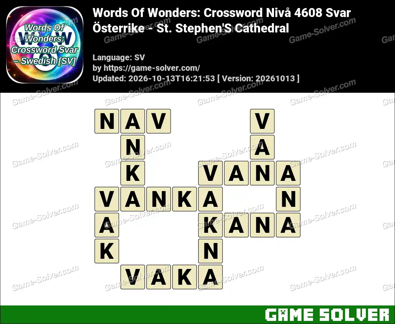 Words Of Wonders: Crossword Nivå 4608 Svar – Österrike – St. Stephen’S Cathedral